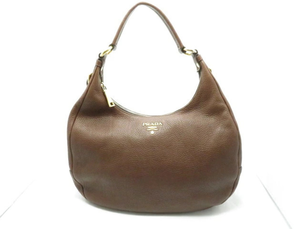 Prada Hobo Bag Embossed Leather Dark Brown
